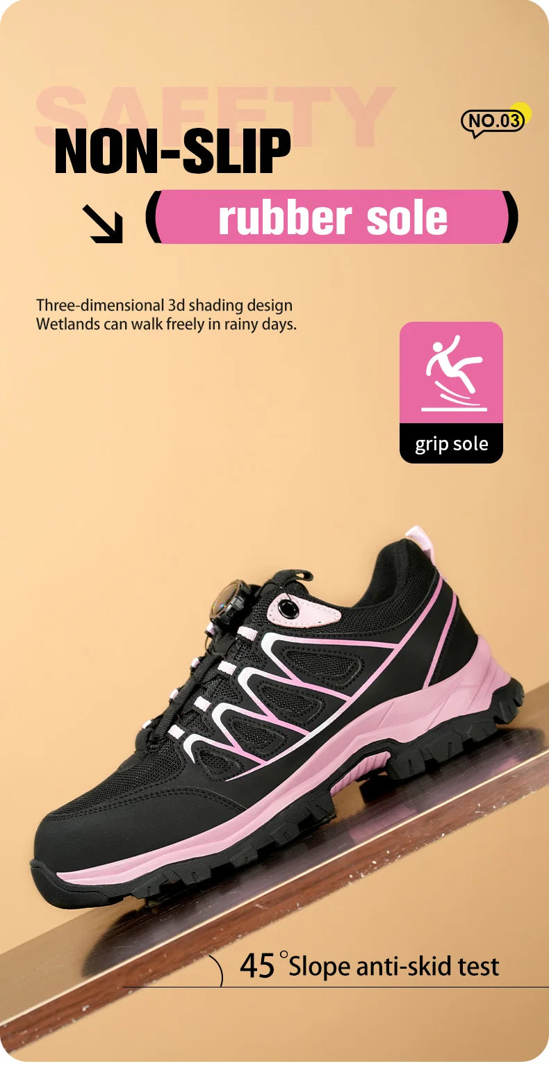 Rotating Button New Safety Shoes Women Anti-smash Anti-puncture Work Shoes Fashion Female Sport Shoes Security Protective Shoes