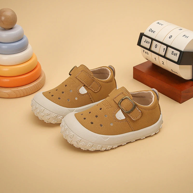 Kids' Casual Shoes Sneakers PU Leather Solid Color Summer Shoes For Children Anti-slip Breathable White Khaki Shoes Size 18-29