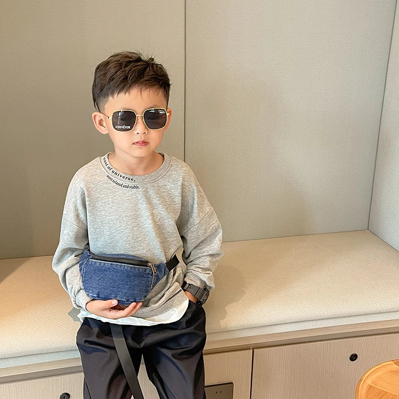 Fashion Denim Children's Waist Bags Leisure Boy and girl Crossbody Chest Bag Street Trend Belt Bag Kids Birthday gift Waist Pack