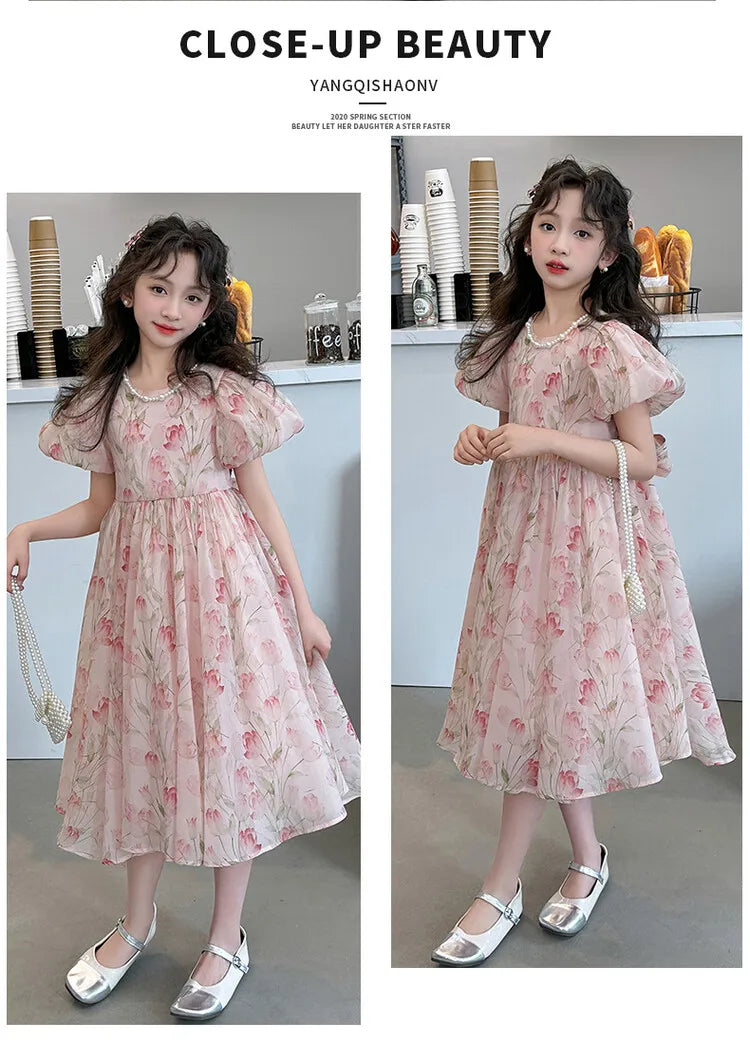 summer Elegant Flower Princess Dresses vestidos elegantes para mujer kids girls dress clothes vestido verano 12 14 enfant fille
