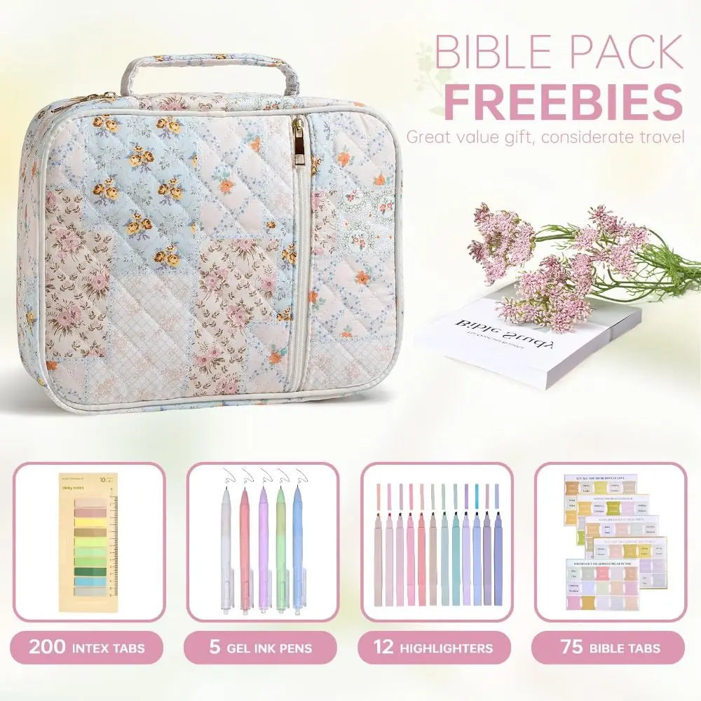 New Floral Bible Cover Large Capacity with Handle Church Bag Quilted Cotton Multilayer Bible Bag for Christian Gifts