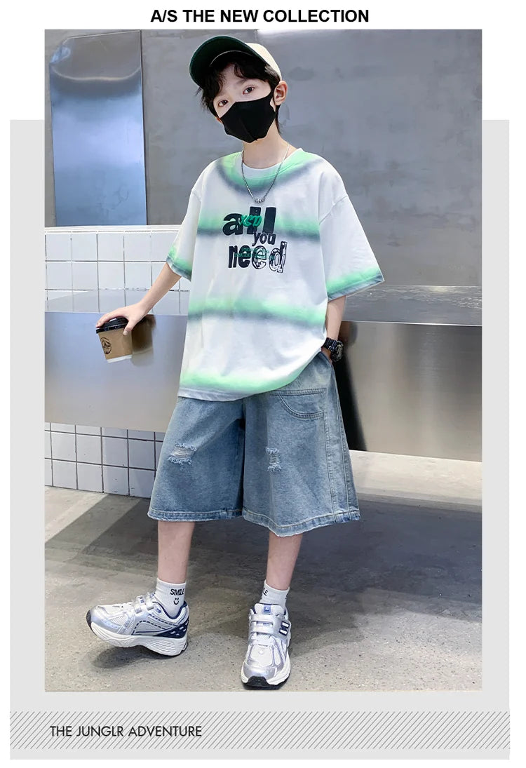 Summer Kids Outfit Sets for Boys Short Sleeve T-shirt Shorts 2PS Clothing Set Tweens Child Tracksuit Top and Bottom Clothes Set