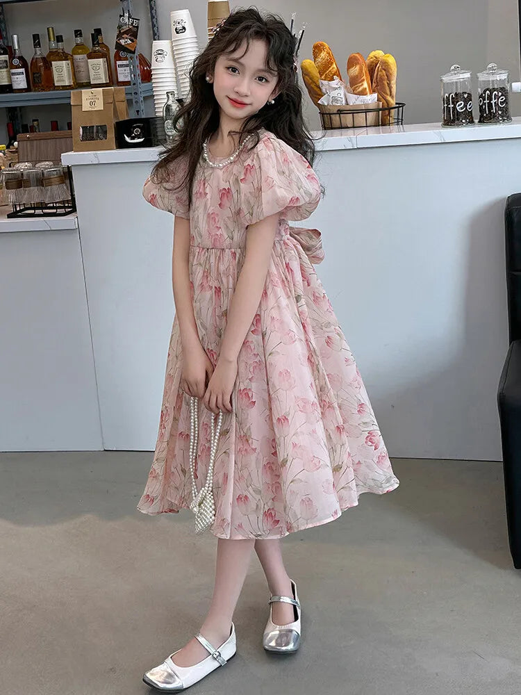 summer Elegant Flower Princess Dresses vestidos elegantes para mujer kids girls dress clothes vestido verano 12 14 enfant fille