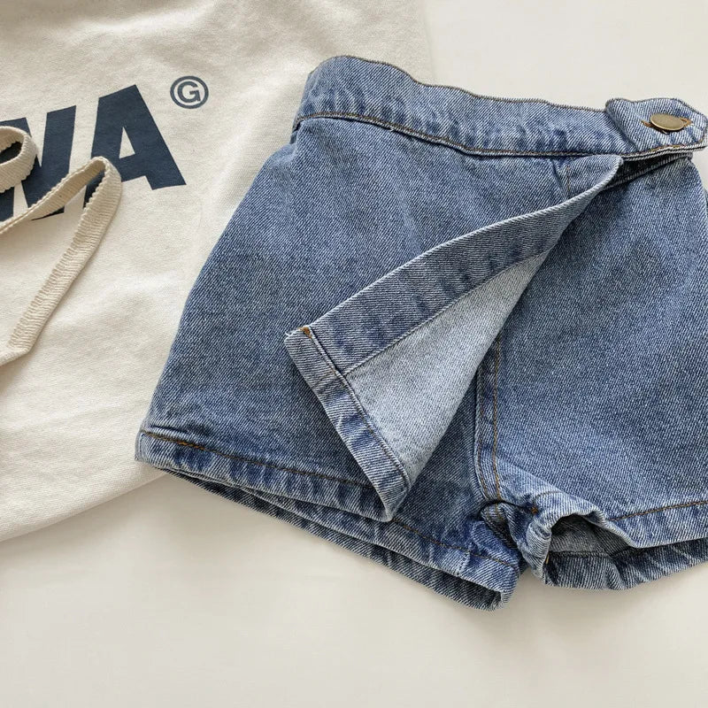 Denim Skirt Girl Summer Shorts Fake Skirt for Baby 2-8 years old Girl Half Skirt Children Bottom Kid Clothing Korean Style