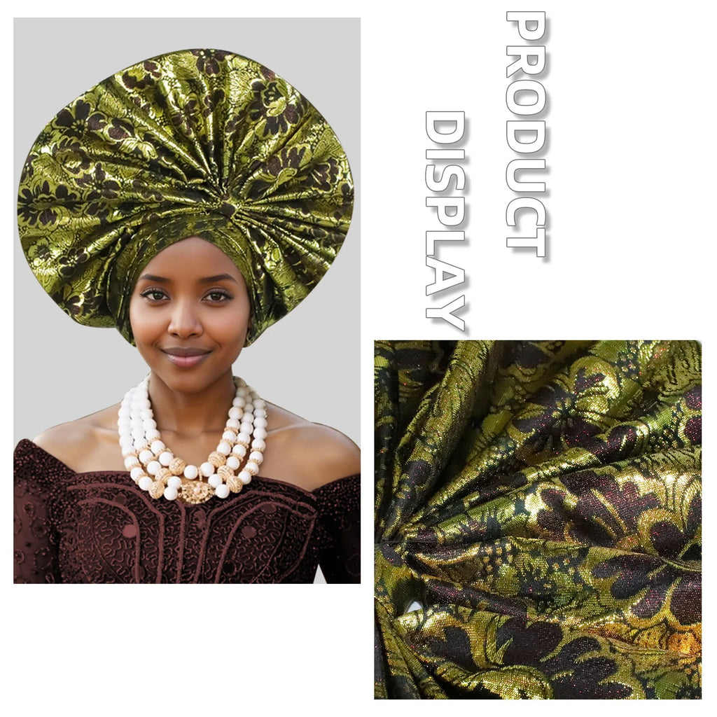 Elegant African Autogele Women's Turban Cap Nigeria Wedding Gele Ready To Wear Headtie Evening Party Headwear African Headtie