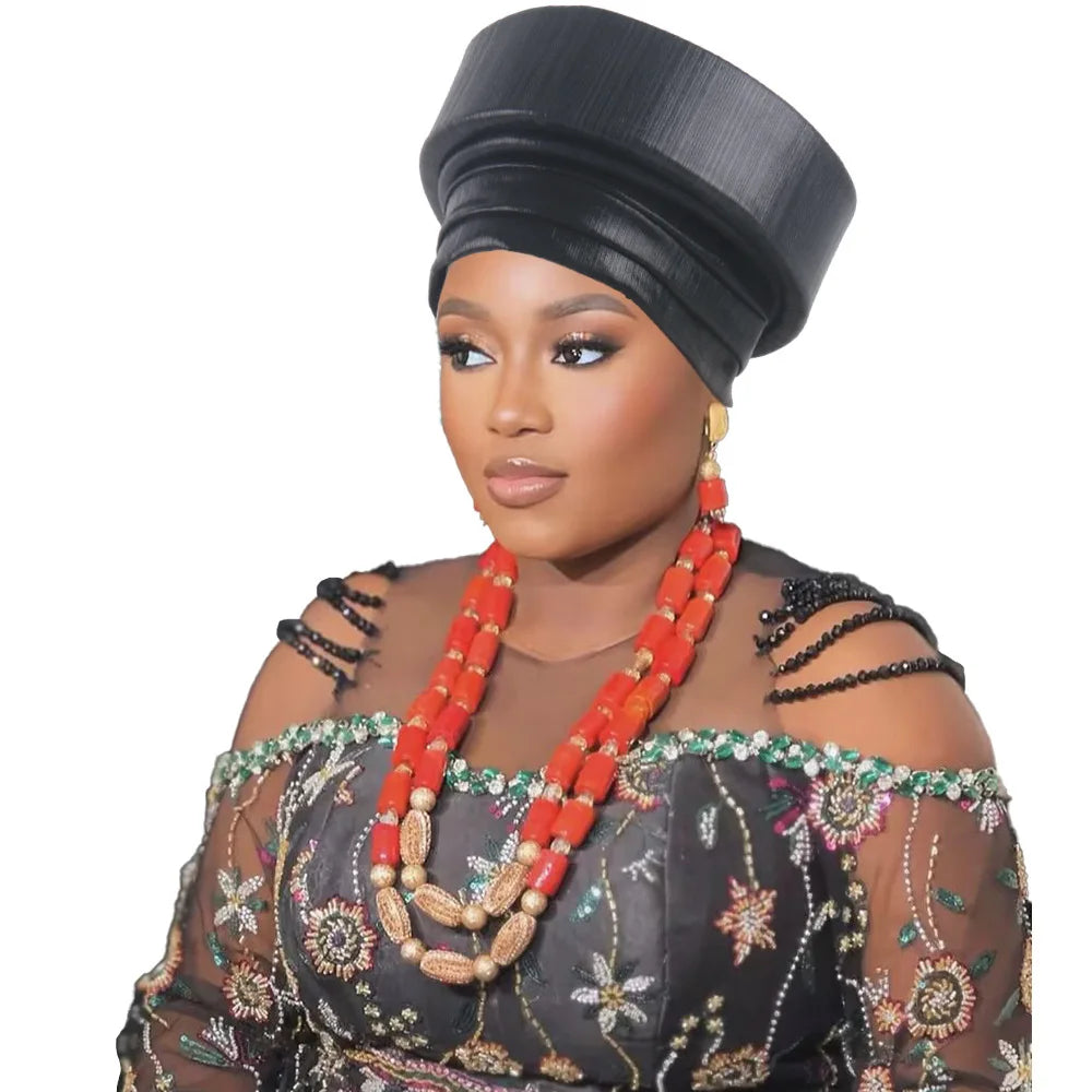 Already Made African Headtie Turban Cap Nigeria Party Headgear Female Head Wraps Pleated Auto Gele Cap Headpiece 2025