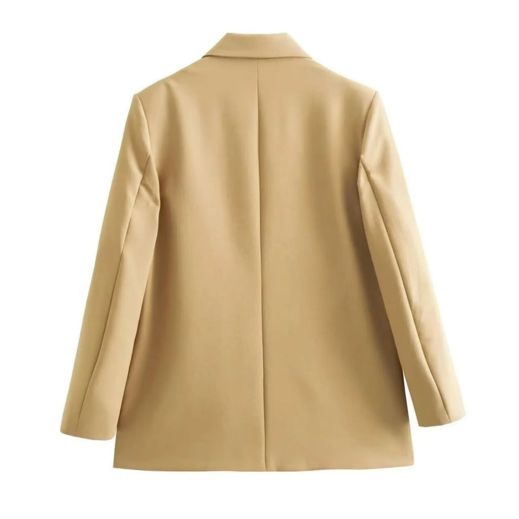 Women Elegant Solid Blazers Female Simple Style Double Breasted Long Sleeved Suit Jackets Casual Office Lady Suit Jackets Tops