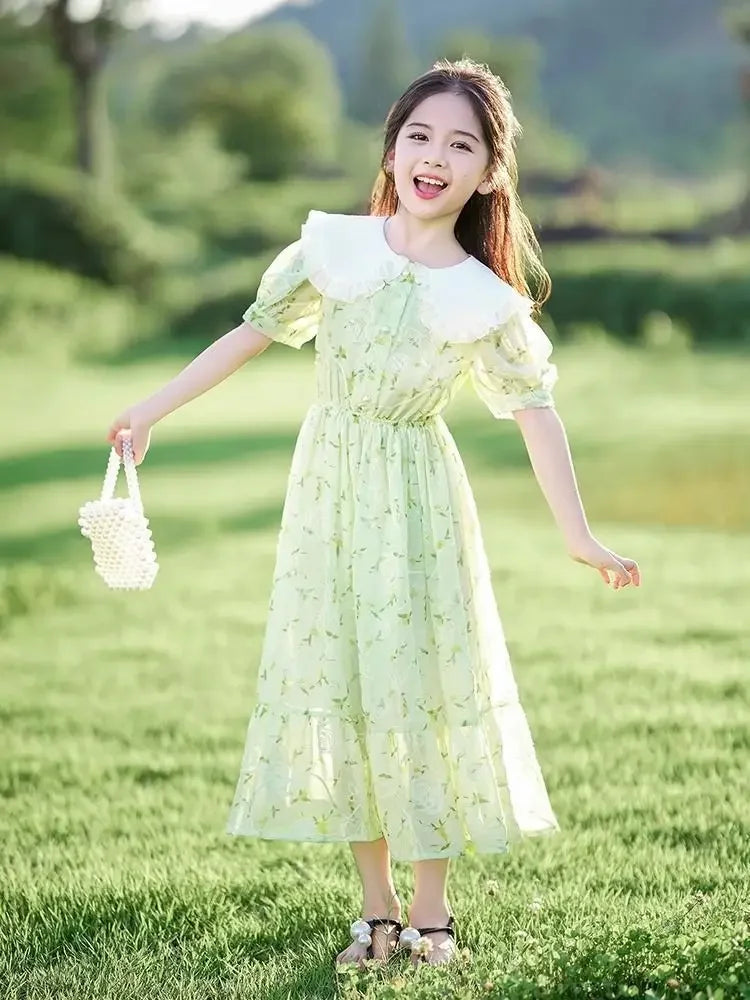 New Girls Dress Summer Dress Korean Version Stylish Children's Floral Dress Super Fairy Little Girl Princess Dresses 8-12 Year