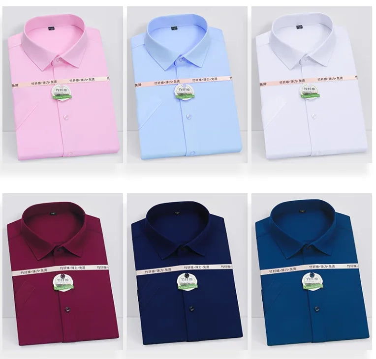Summer New Male Pure Color Short Sleeve Breathable Shirt White / Navy / Wine Red Men Business Social Dress Shirts