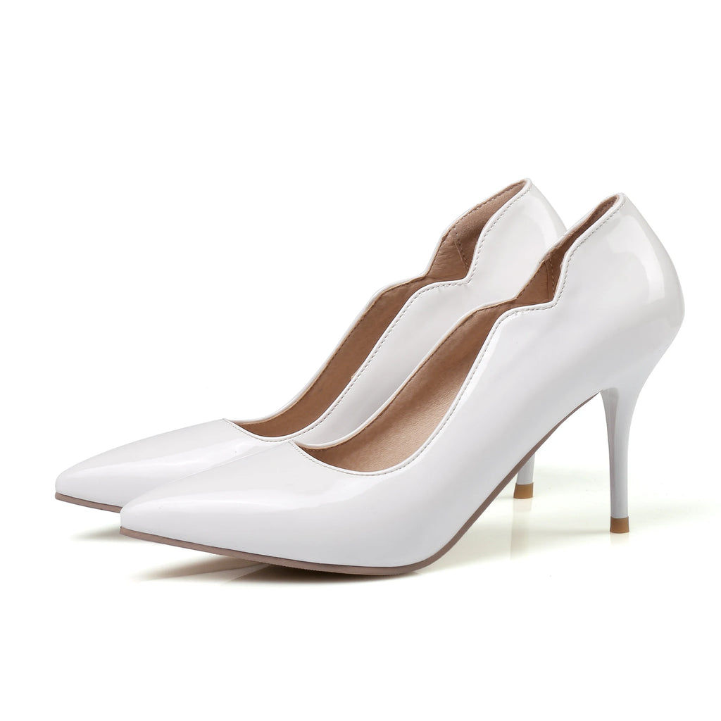 Nude High-Heeled Shoes for Women, Thin Heels, Pointed Toes, Small Size 30, 2024 New Style for Ladies, Elegant Spring and Autumn White Sexy Patent Leather Professional Black Women's Single Shoes, European and American Extra La