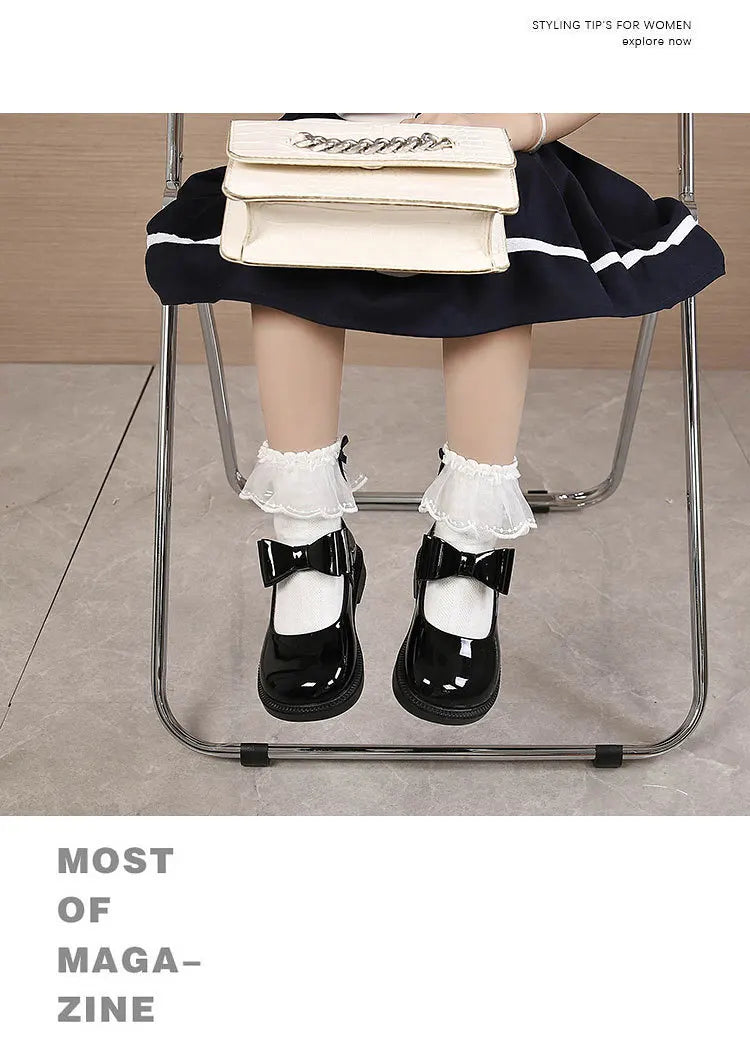 New Girl Leather Shoes Princess Kid Student School Causal Black Versatile Shoes Hook & Loop Children Glossy Mary Jane Autumn Hot