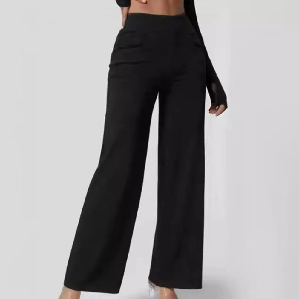 Women Jeans Elastic High Waist Slim Fit Slightly Flared Pull-On Wide Leg Long Denim Pants With Pockets Solid Color Female Jeans