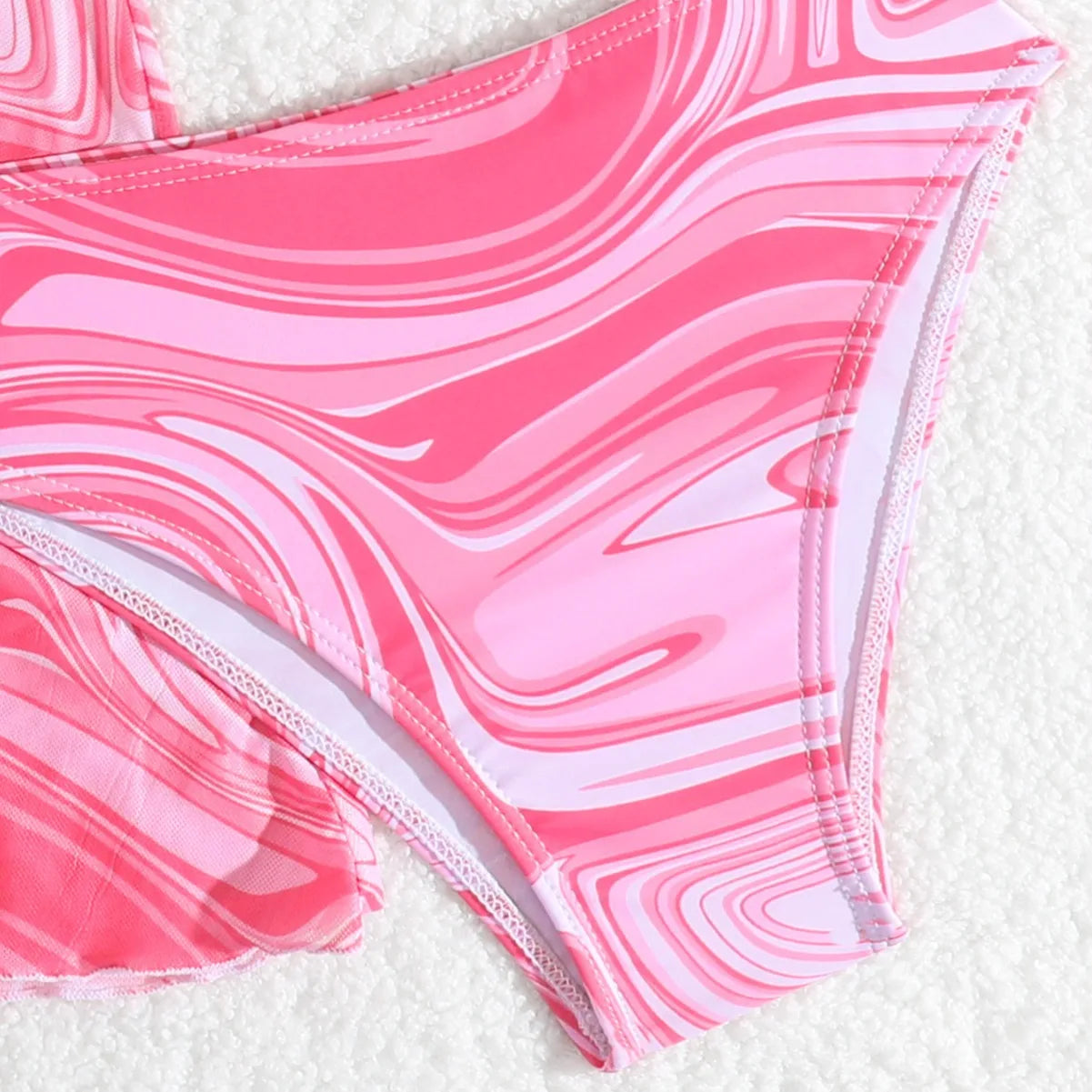Girls 3pack Ripple Print One Shoulder High Waist Bikini Kids Swimsuit 7-12 Years Children's Swimwear Teens Bathing Suit Pink