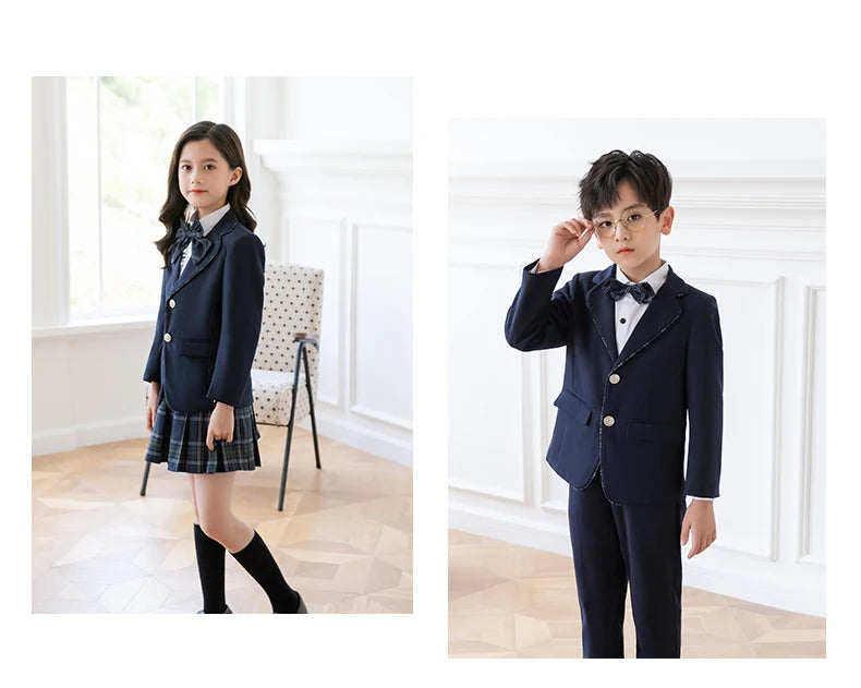Kids Japanese Navy Jacket Suit Dress School Uniforms Girls British Boys Blazer Formal Outfits Chidren Student Clothes Class Sets