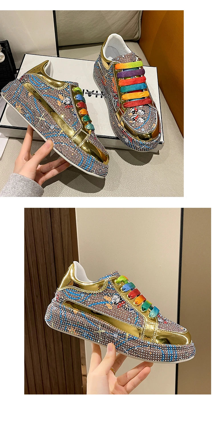 Top Quality Sneakers Women Skating Shoes 2026 Rhinestone Women Loafers Platform Fashion Shiny Women's Casual Shoes Zapatos Mujer