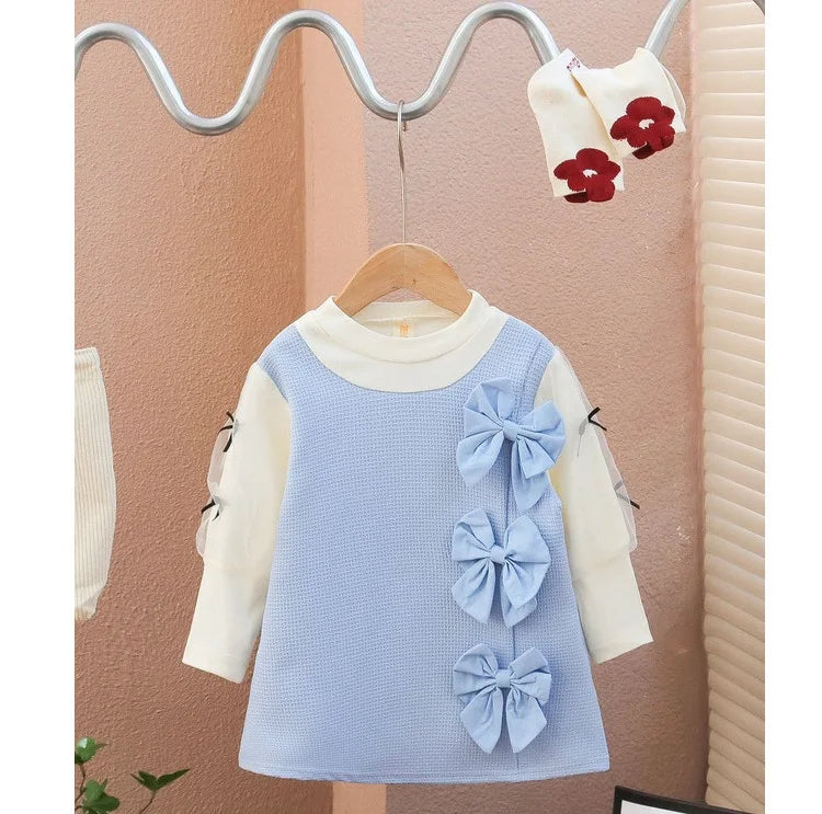 Girls' Dress Spring and Autumn 2024New Princess Dress Spring Baby's First Birthday Party Small Fragrant Bowknot Dress