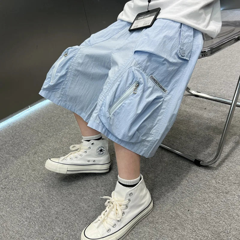 2025 Summer New Men's Shorts for Boys - Children's Casual Loose Workwear with Large Pockets