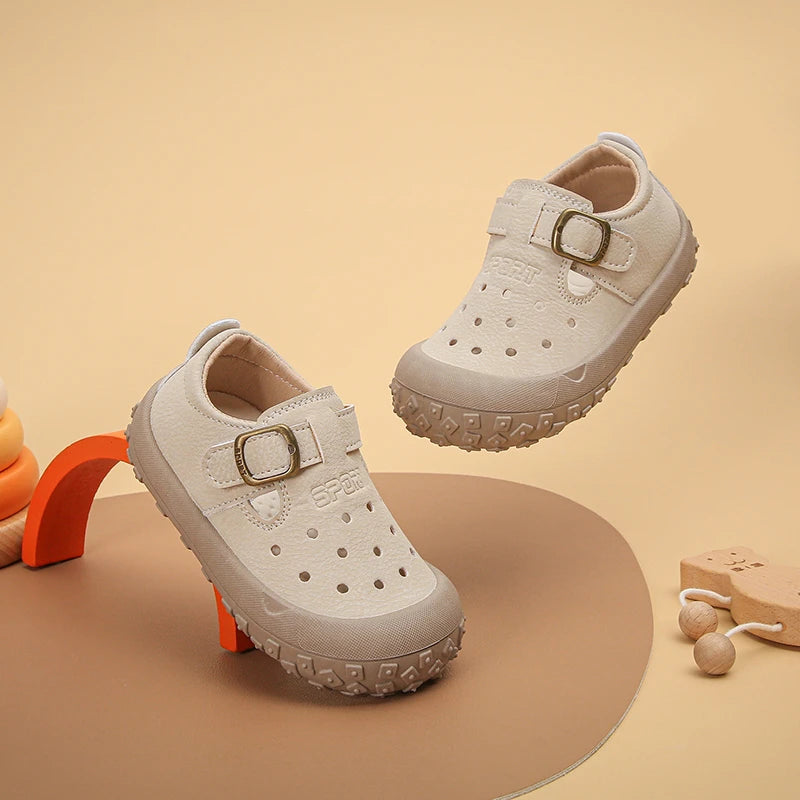 Kids' Casual Shoes Sneakers PU Leather Solid Color Summer Shoes For Children Anti-slip Breathable White Khaki Shoes Size 18-29