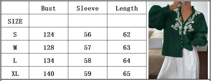Women Autumn Single Breasted V-neck Blouses and Shirts Ladies Casual Embroidery Long Sleeve Shirt Tops