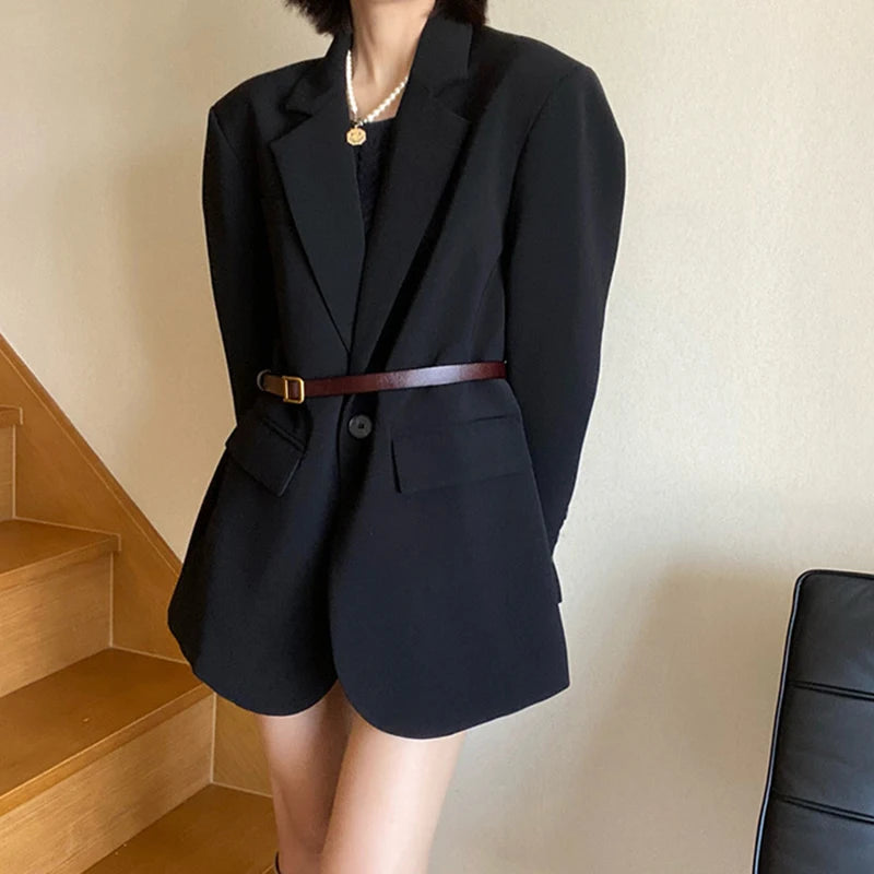 High-End Black Blazers for Women Spring Autumn Korean Chic Single Button Suit Jackets Woman Temperament Office Lady Blazer Coat