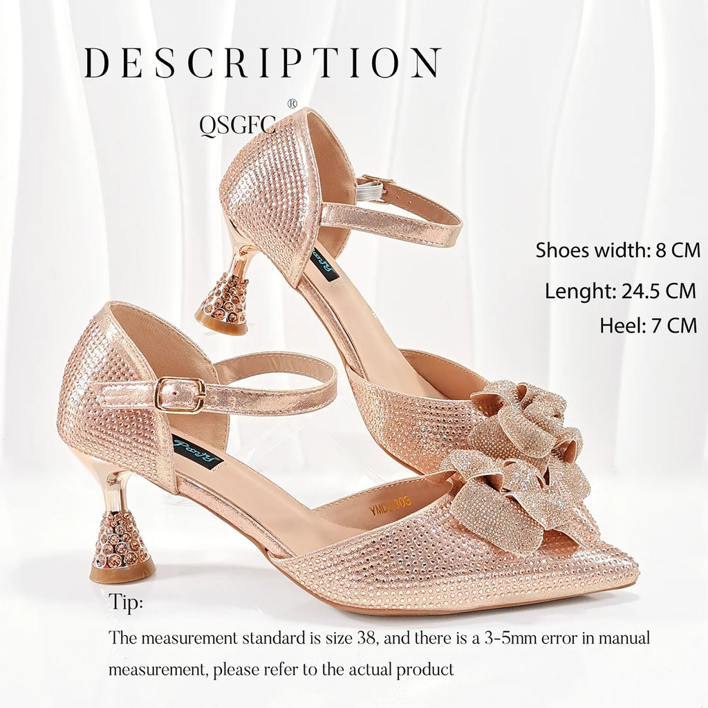 Queena Yan Spot goods Nigeria High Quality Heels Pumps And Bag Handmade Flowers Fashion Design For Nigeria Wedding Party