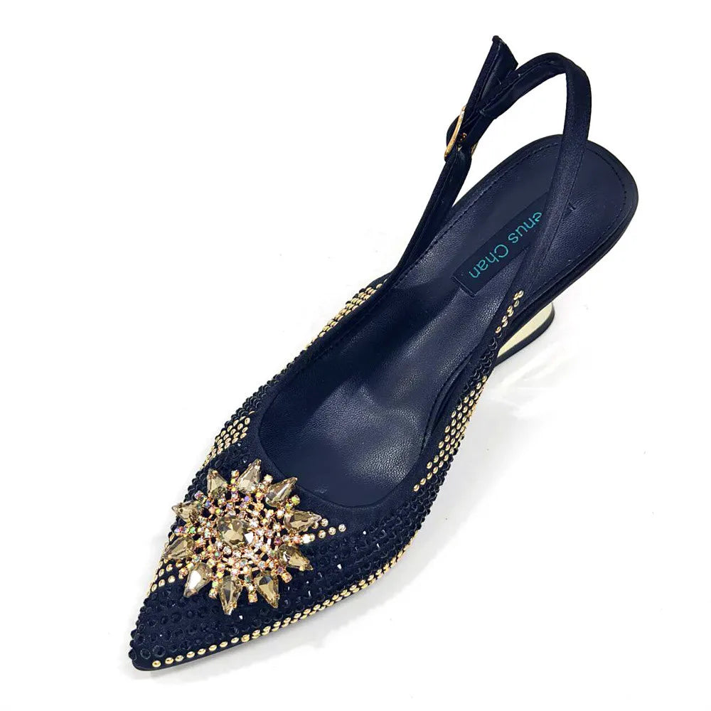 Nigeria Fashion Rhinestone-encrusted Ladies Party Shoes And Special bags High Heels And Dual Purpose Bag Women's Shoes