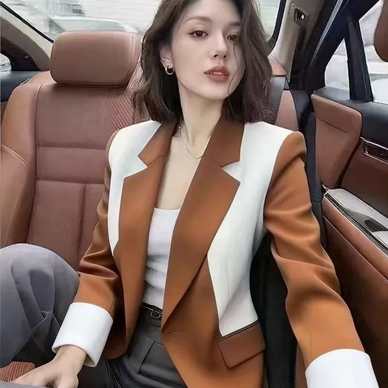 Women's suit jacket Blazer professional suit 2026 spring autumn good-looking design sense blue white contrasting suit coat top
