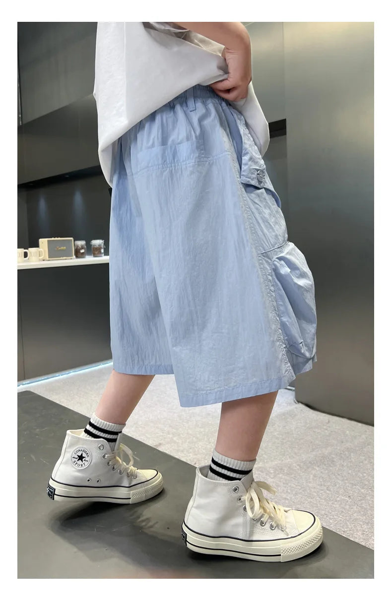 2025 Summer New Men's Shorts for Boys - Children's Casual Loose Workwear with Large Pockets