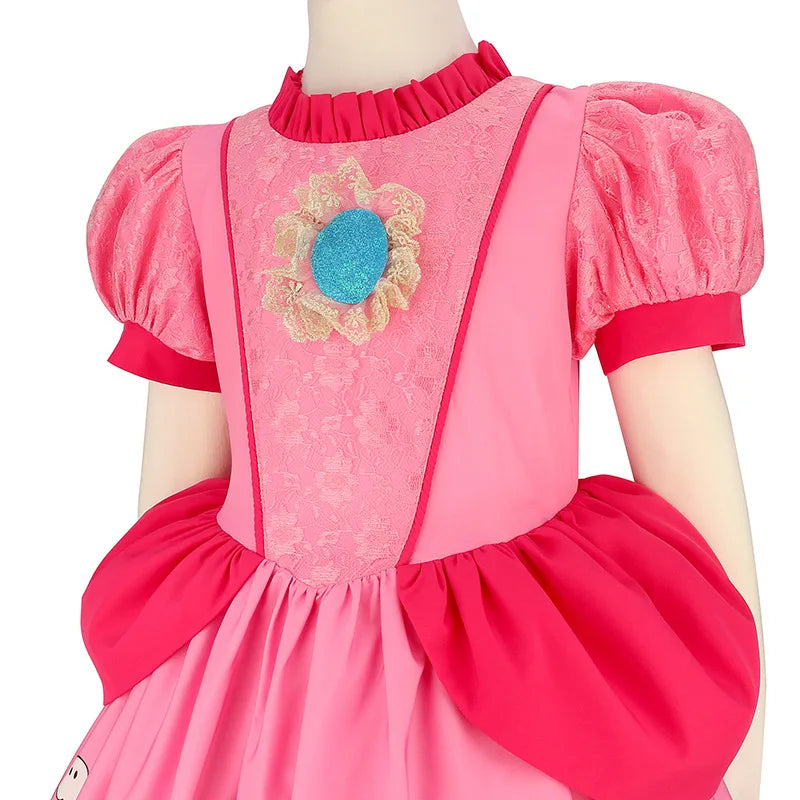 Kids Girls Summer Dresses Short Sleeve Print Costume New Movie Peach Princess Cosplay Dress Children Party Dress Birthday Gift