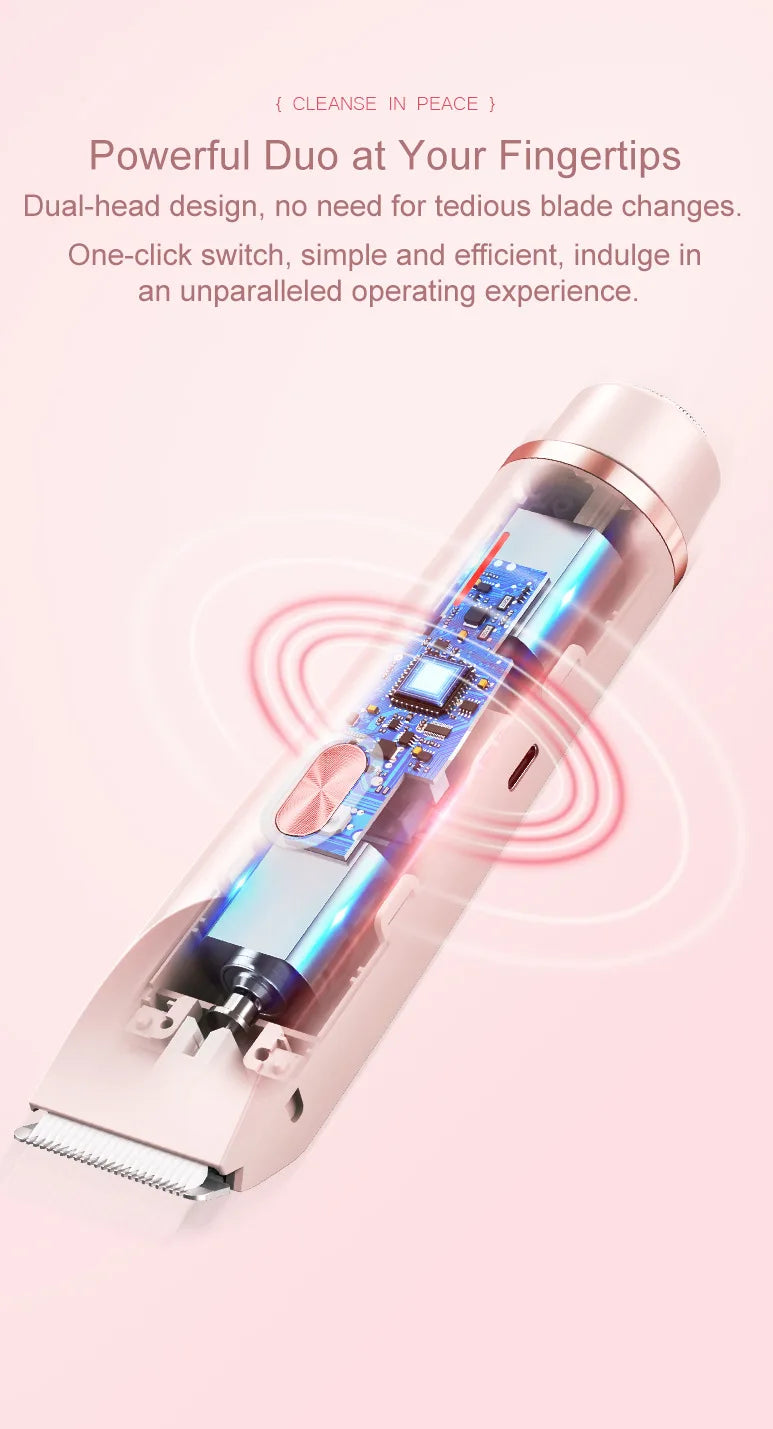 2 in 1 Electric Razors for Women Double Head Shaver for Pubic Hair Trimmer IPX7 Waterproof Wet&Dry Use Bikini Shaver for Body