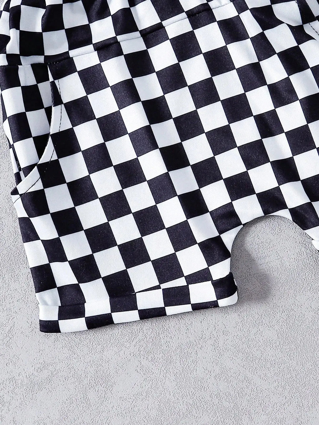 Summer Baby Boys 9-12M Black T-Shirt With Checkerboard Pocket & Checkerboard Harem Shorts 2Pcs Set Casual Daily Wear Kids Outfit