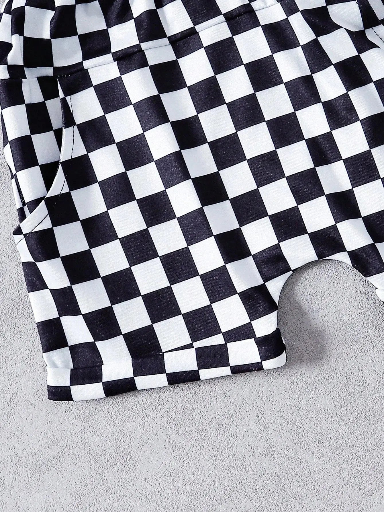 Summer Baby Boys 9-12M Black T-Shirt With Checkerboard Pocket & Checkerboard Harem Shorts 2Pcs Set Casual Daily Wear Kids Outfit