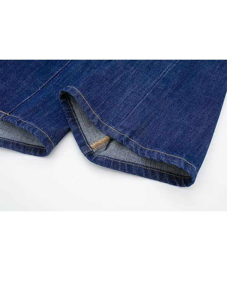 HH 2024 Spring Women 2 Piece Denim Trousers Suits Solid O Neck Coat Top + Pockets Elegant Female Straight Wide Leg Long Pant