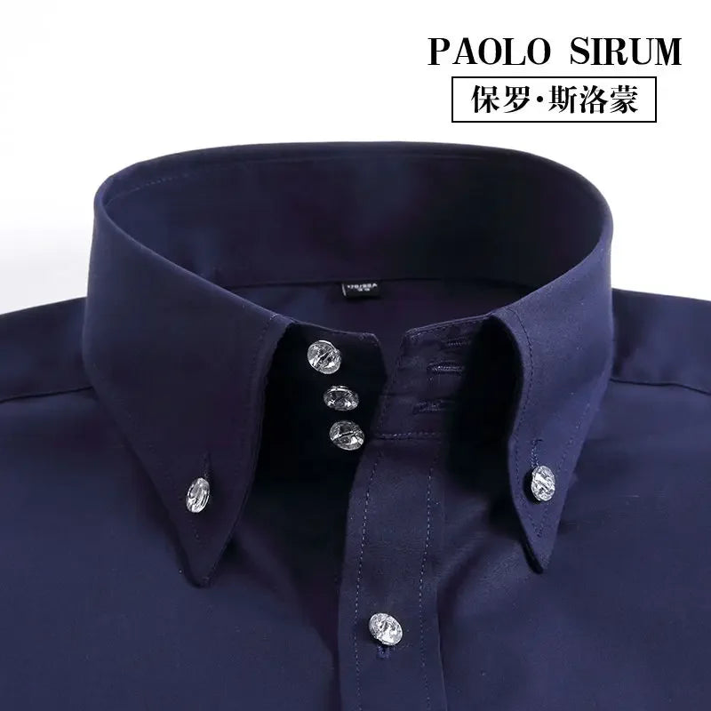 Men's Dress Shirts Non-ironing Formal Collar Shirt Fashion Korean Slim Solid Color Business Casual Shirt White Spring Autumn