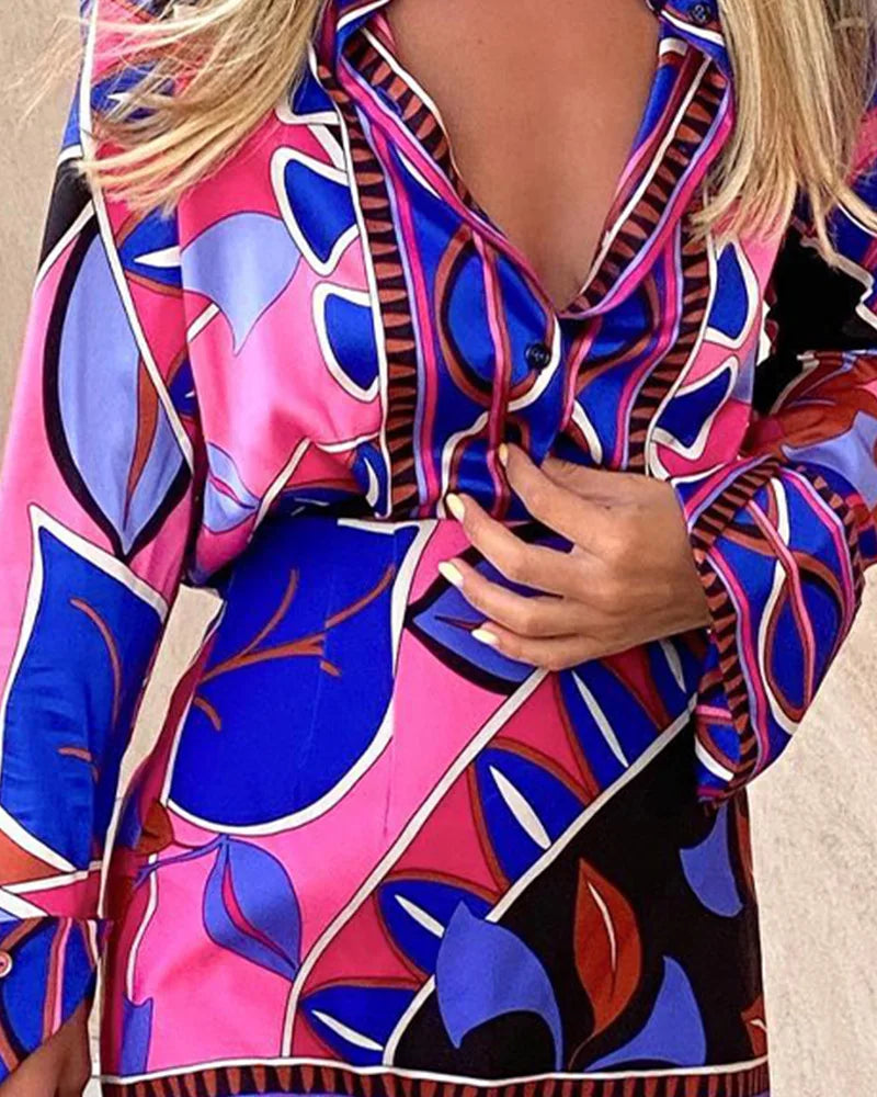 2023 New Printed Skirt Two-piece Skirt Sexy Women's Shirt suit Fashion Casual Suit Office Women's Formal Nightclub Party Dress