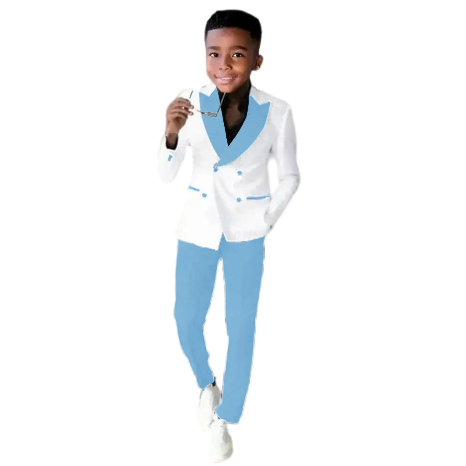 2-16 Years Old Suit For Boys Wedding Tuxedos Jacket Pants 2 Pieces Double Breasted Kids Child Clothes Party Suits