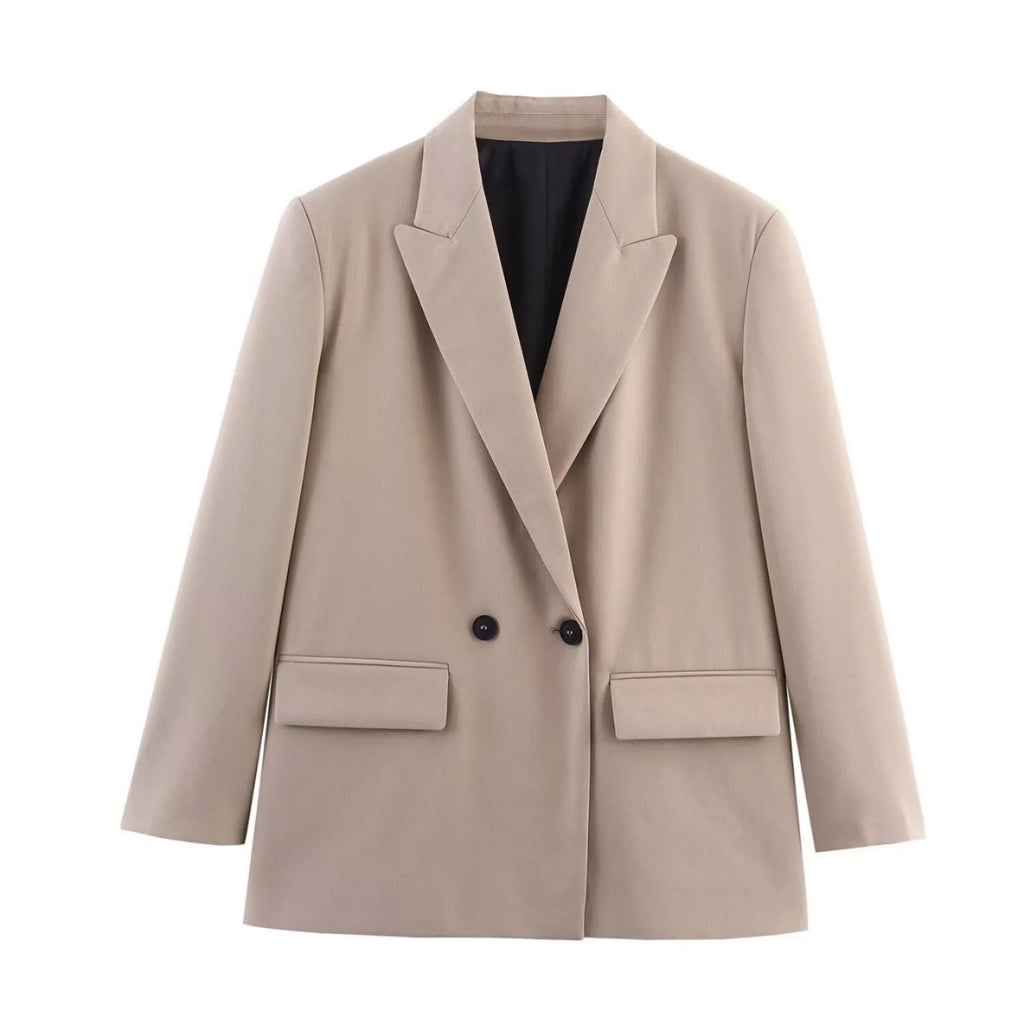 Women Elegant Solid Blazers Female Simple Style Double Breasted Long Sleeved Suit Jackets Casual Office Lady Suit Jackets Tops