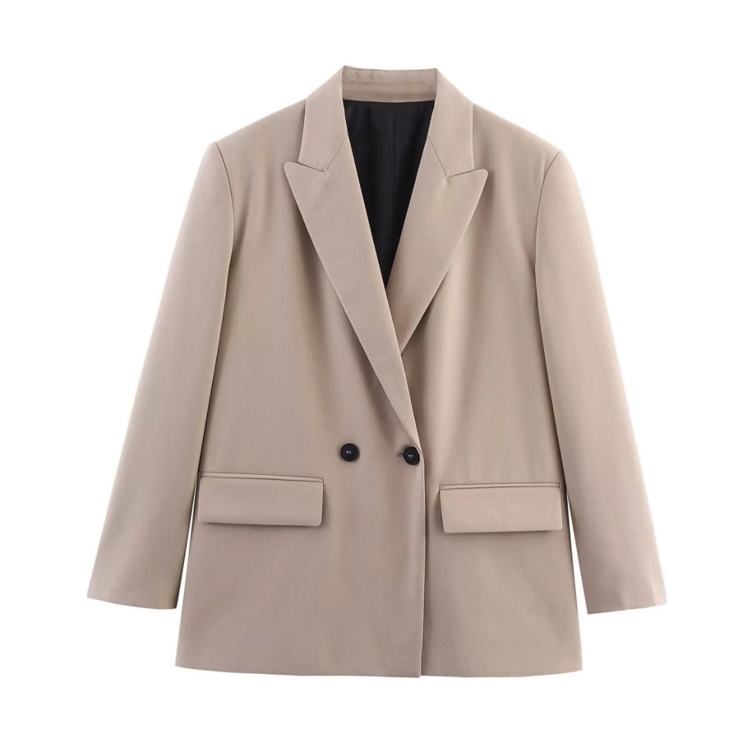 Women Elegant Solid Blazers Female Simple Style Double Breasted Long Sleeved Suit Jackets Casual Office Lady Suit Jackets Tops
