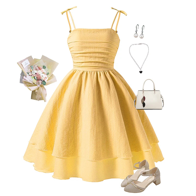 Teen Girls 13-16 Fashion Dress, Adjustable Strap Smocked Back A-Line Dress, Cute Comfortable Versatile for Daily Outings