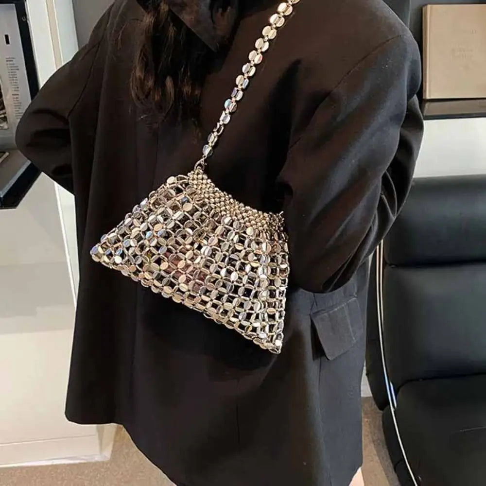 Elegant Sequin Evening Banquet Bag Temperament Underarm Bag Glitter Shoulder Bag Mini Small Purse Silver Shiny Bag Women