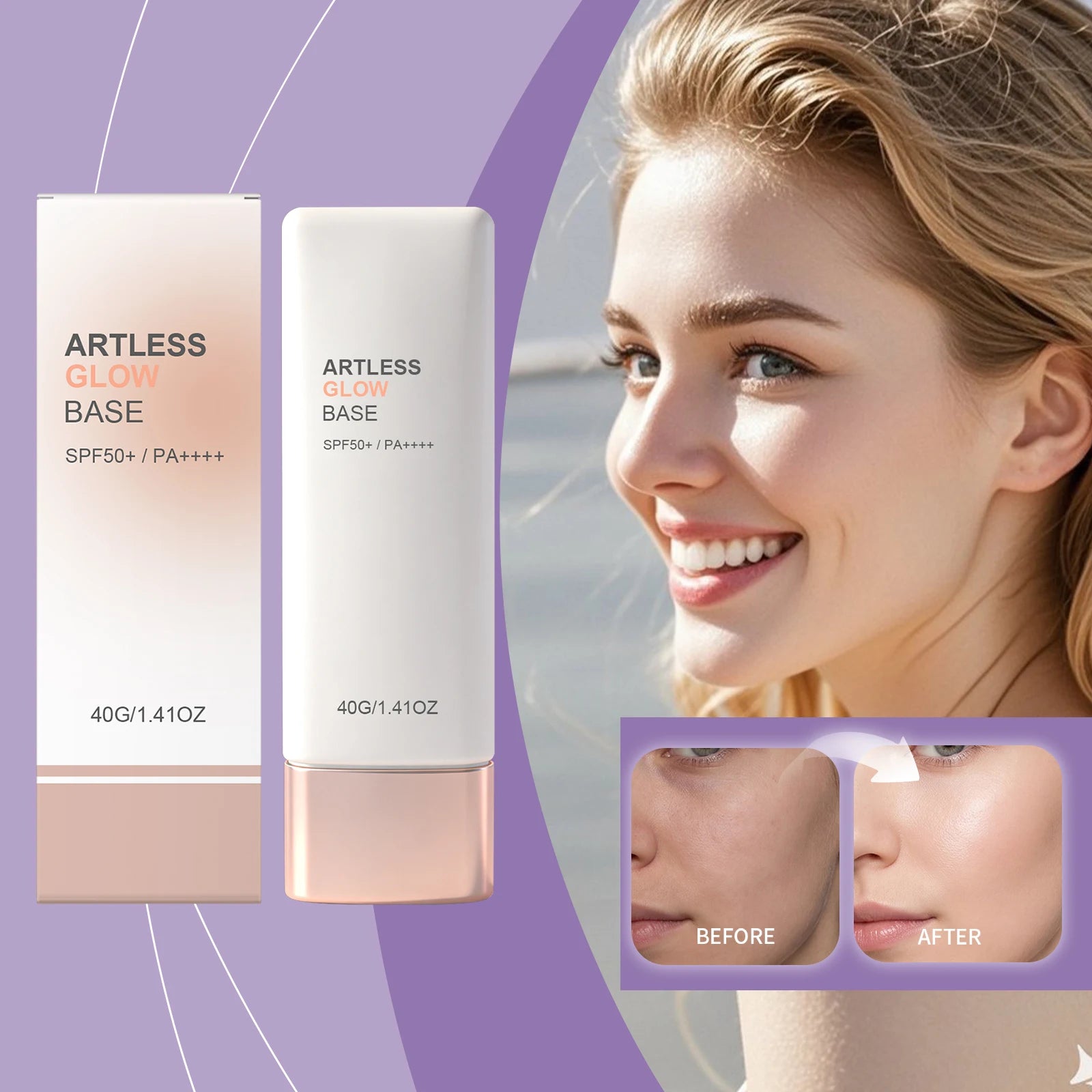SPF50+ Sunscreen Primer Makeup Base with Niacinamide Panthenol Invisible Face Sun Protection Cream Broad Spectrum Moisturizer
