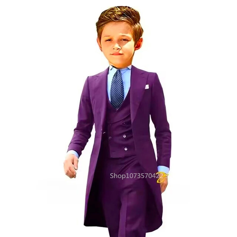 3 Pieces Tailcoat Boy Suits Costume Child Royal Blue Jacket Vest Pants Flower Boys Formal Party Suit Kids Wedding Suit Tuxedos