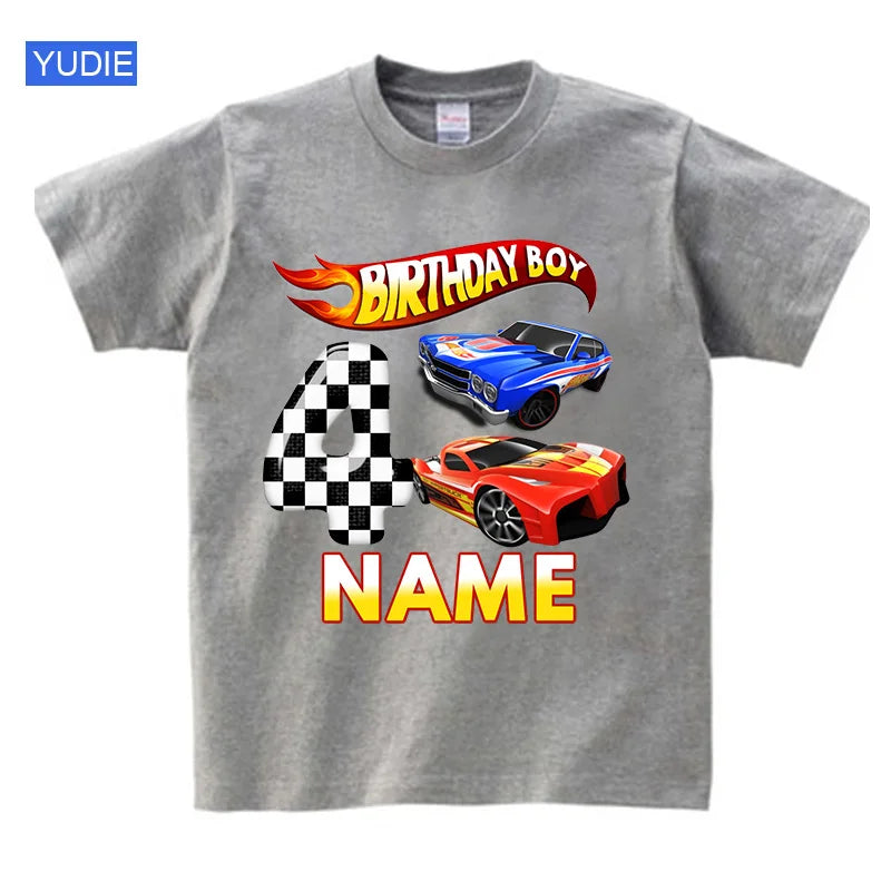 Boys Birthday T Shirt Customized Name Boys T Shirts Girl Clothing Personalised Shirts Children Tees Baby Racing Clothes Fashion