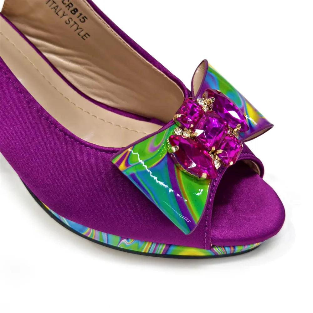 Sandals Woman Summer Ladies Shoes and Bag Decorated with Rhinestone Women Shoe and Bag Set for Party In Women Nigerian Shoe Bag