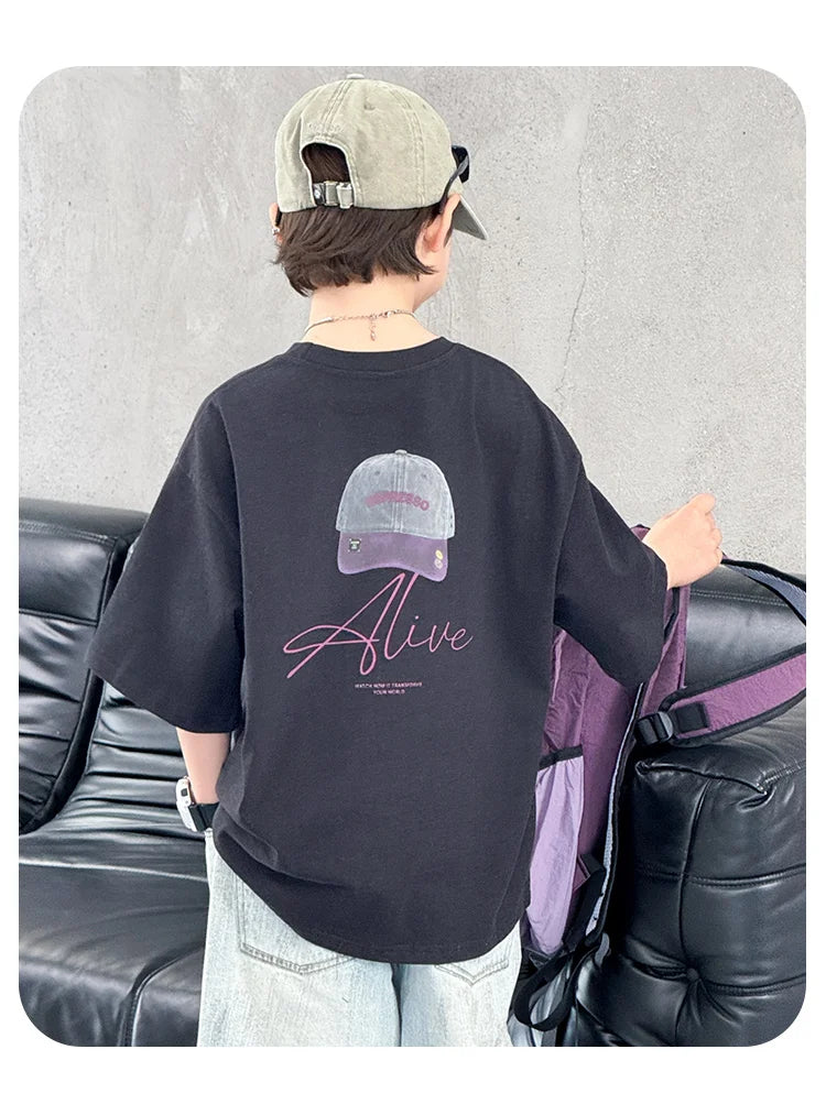 New Summer High Quality Teenage Children Short Sleeve Cotton T-shirt for a Boy Casual Tee Tops Kids Elegant Luxury Tshirt Wear