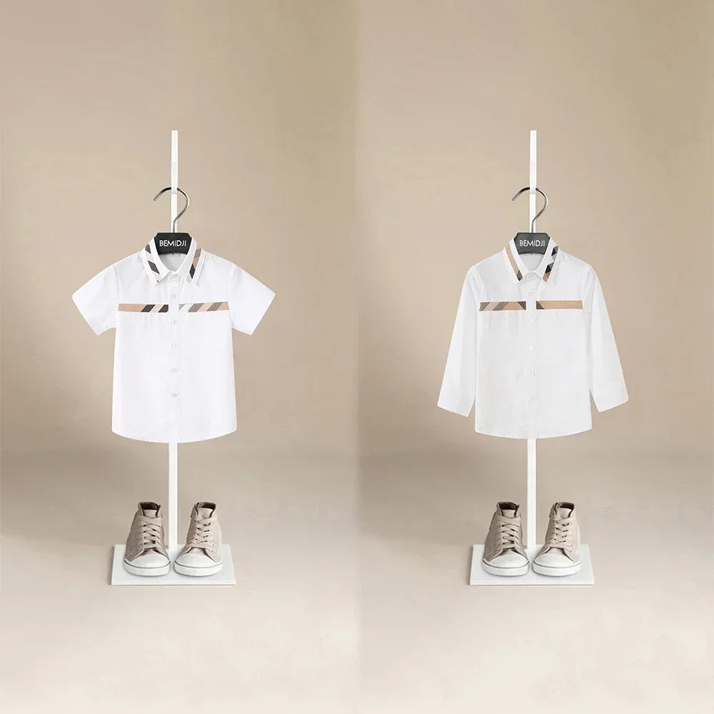 Summer Baby Toddler Teenage Boy Uniforms Clothes Boys Shirts White Short Sleeve Turn-down Collar Kids Tops School Shirt for Boys