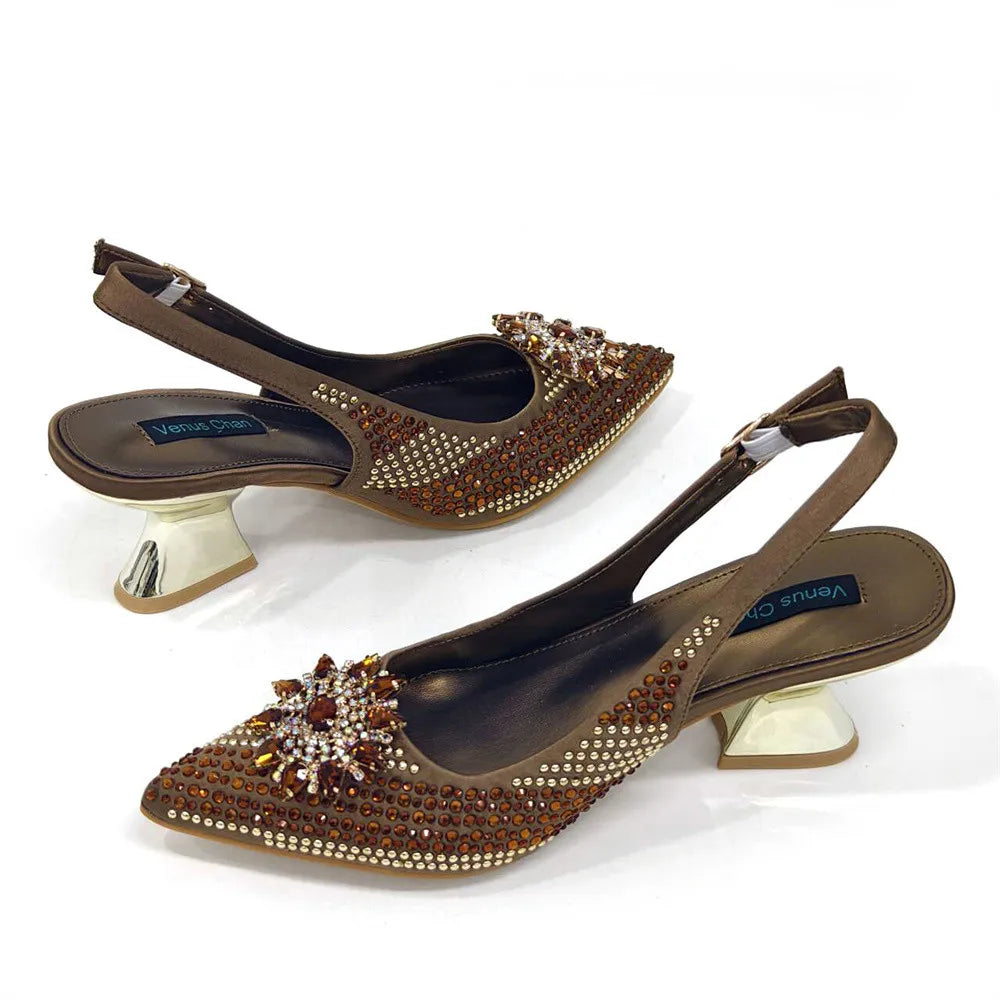 Nigeria Fashion Rhinestone-encrusted Ladies Party Shoes And Special bags High Heels And Dual Purpose Bag Women's Shoes