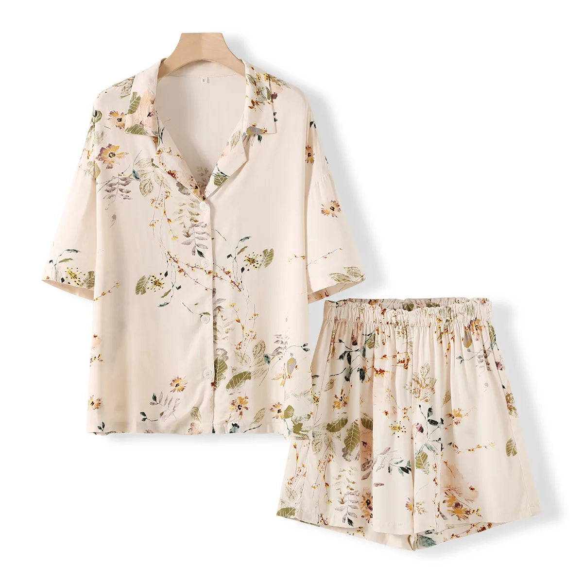 Elegant Versatile Floral Shirt & Shorts/Pants Set Women French Style Silky Viscose Loungewear 2Pcs Summer Pajamas Outerwear Top