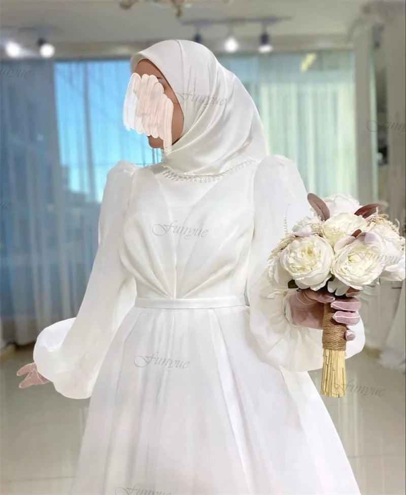 Customized Vestidos De Novia Muslim Wedding Dress for Women 2026 Bride White Organza High Neck Islamic Hijab Bridal Gown