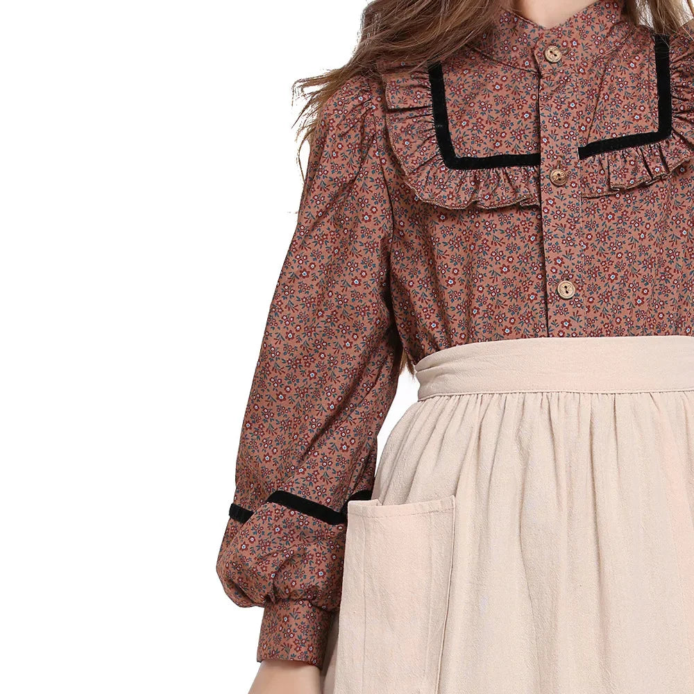 Historical American Colonial Costume Tween Teens Brown Floral Victorian Medieval Dress